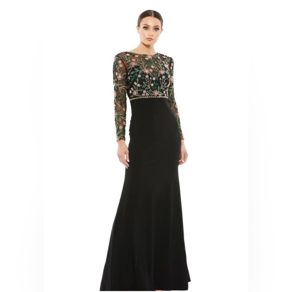 Mac Duggal Dresses & Skirts - MAC DUGGAL Beaded Illusion High Neck Jersey Skirt Trumpet Gown NWT
